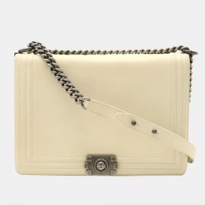 Chanel Cream Leather Original Clasp Boy Shoulder Bag