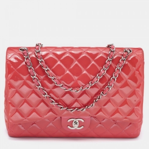 Chanel Pink Quilted Patent Leather Maxi Classic Double Flap Bag