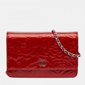 Chanel Red Camellia CC Wallet On Chain