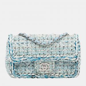 Chanel Blue Mini Classic Tweed Single Flap