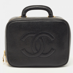 Chanel Black Caviar Leather Vintage CC Timeless Vanity Top Handle Bag