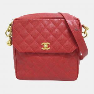 Chanel Red  CC Quilted Caviar Crossbody Bag