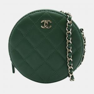 Chanel Green Leather Matelasse Round Crossbody Bag