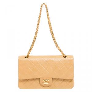 مملوكة مسبقًا Chanel Beige Quilted Lambskin Medium Classic Double Flap Bag