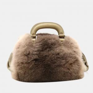 Chanel Brown Rabbit Fur CC Top Handle Bag