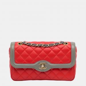 Chanel Grey/Red Two-Tone Day Flap Bag