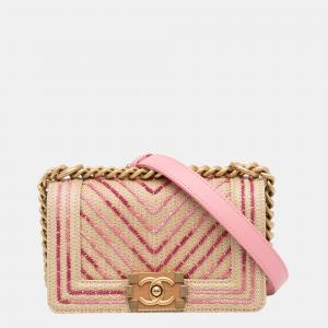 Chanel Beige Raffia Le Boy Bag