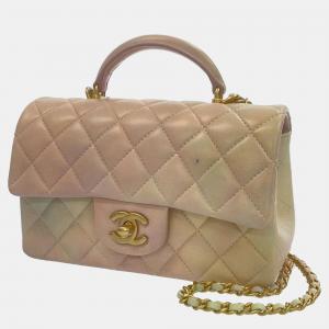 Chanel Pink Lambskin Leather Rectangular Flap Bag Top Handle Shoulder Bags