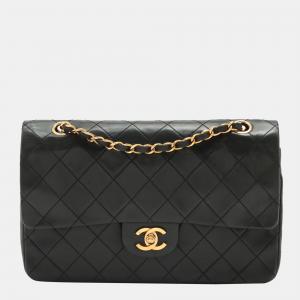 Chanel Black Leather Vintage Medium Classic Double Flap Shoulder Bag