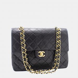 Chanel Black Leather Jumbo Classic Double Flap Shoulder Bag