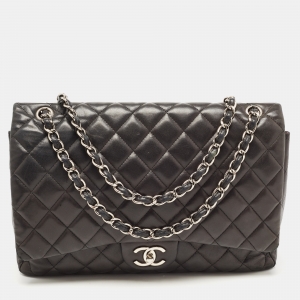 Chanel Black Quilted Leather Maxi Classic Double Flap Bag