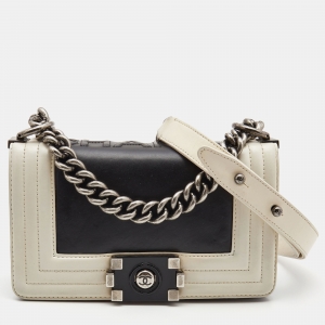 Chanel Black/White Quilted Leather Mini Chain Boy Flap Bag