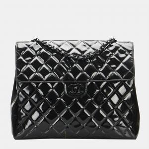 Chanel Black So Black Matelasse Patent Leather Single Flap Bag