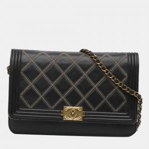 Chanel Black Quilted Boy Wallet On Chain