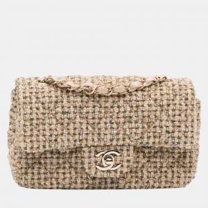 Chanel Beige Mini Tweed Flap Crossbody Bag