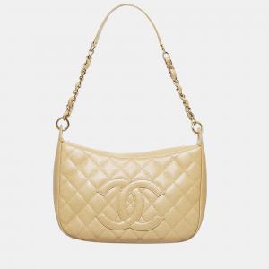 Chanel Beige CC Caviar Shoulder Bag