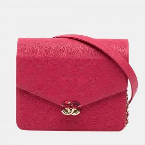 Chanel Pink CC Caviar Wallet on Chain