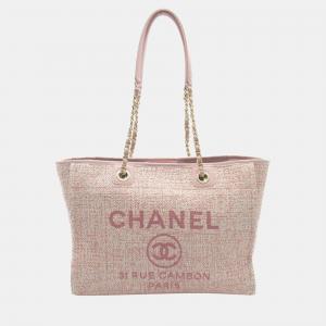 Chanel Pink Canvas Tweed Deauville Shopping Tote Tote Bag