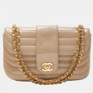 Chanel Beige Leather 1992 Mademoiselle Quilt Double Flap Bag