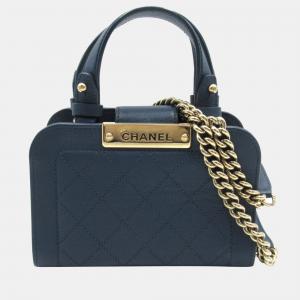 Chanel Blue Leather Label Click Mini Shopping Bag