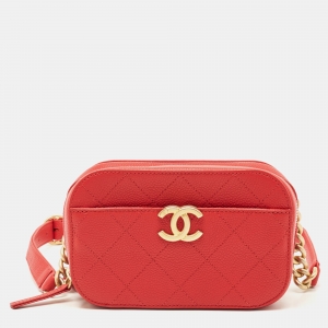 Chanel Red Quilted Caviar Leather Chic Affinity Belt Bag