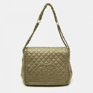 Chanel Metallic Olive Green Quilted Leather Istanbul Accordion Flap Bag