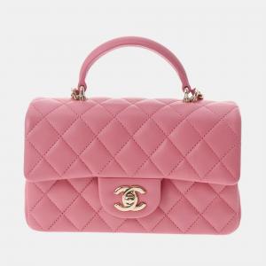 Chanel Pink Leather Mini Rectangular Flap Top Handle Bag