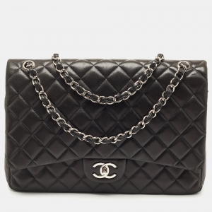 Chanel Black Quilted Lambskin Leather Maxi Classic Double Flap Bag