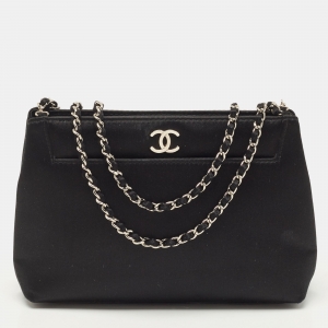 Chanel Black Satin CC Shoulder Bag