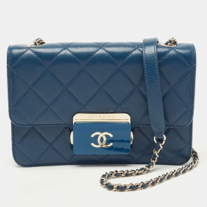 Chanel Blue Quilted Leather Mini Beauty Lock Flap Bag