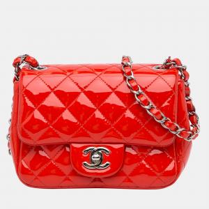 Chanel Red Mini Patent Classic Square Single Flap