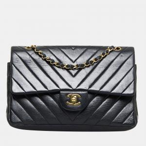 Chanel Black Small Chevron Lambskin Double Flap