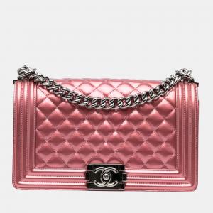 Chanel Pink Medium Patent Boy Flap Bag