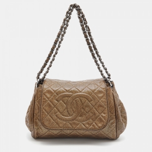 Chanel Gold Quilted Caviar Leather Timeless Accordion Flap Bag