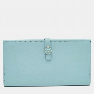 Chanel Light Blue Leather CC Flap French Continental Wallet