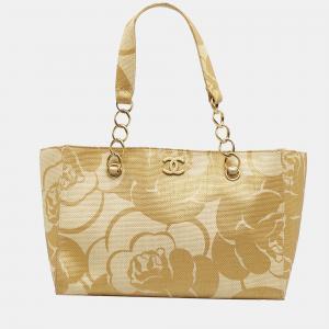 Chanel Beige CC Camelila Rafia Tote Bag