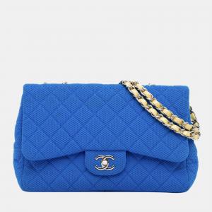 Chanel Blue Jumbo Classic Jersey Single Flap