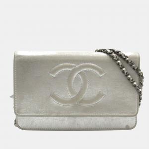 Chanel Silver Caviar Leather CC Timeless Wallet on Chain