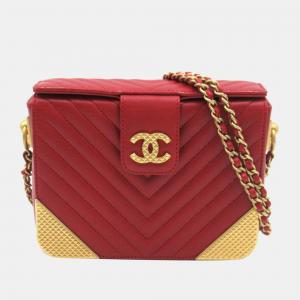 Chanel Red Chevron Leather Rock The Corners Minaudière Shoulder Bag