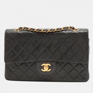 Chanel Black Lambskin Leather Classic Double Flap Shoulder Bag