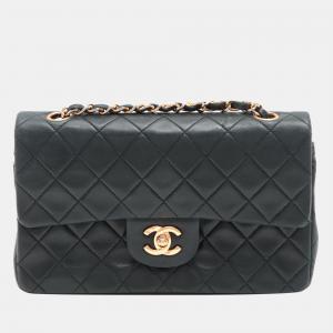 Chanel Black Lambskin Leather Classic Double Flap Shoulder Bag