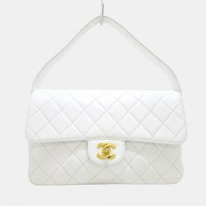 Chanel White Leather Double Sided Flap Shoulder Bag