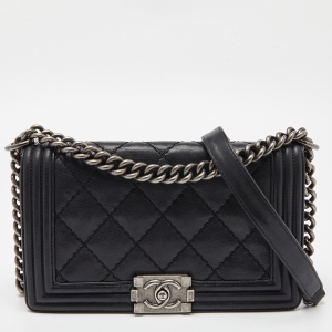 Chanel Black Quilted Leather Medium Double Stitch Boy Flap Bag