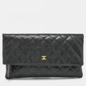 Chanel Black Quilted Leather Fold Over Clutch