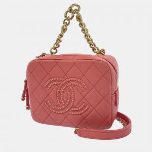 Chanel Pink Leather Small Chain Vanity Case Shoulder Bag