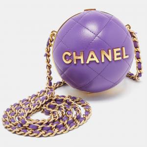 Pre Owned Chanel Purple Quilted Leather Paris-Le19M Coco Sphere Minaudiere Bag