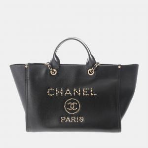 Chanel Black Medium Studded Deauville Shopping Bag