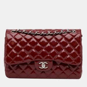 Chanel Red Jumbo Classic Patent Double Flap