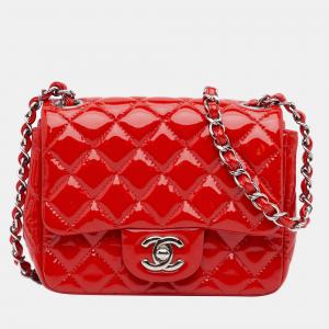 Chanel Red Mini Classic Square Patent Single Flap