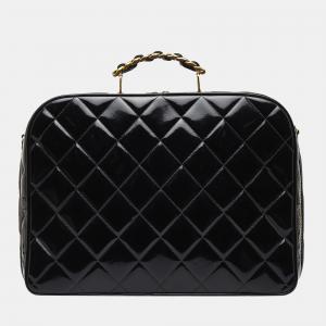 Chanel Black Patent Leather Chain Lunch Box Bag